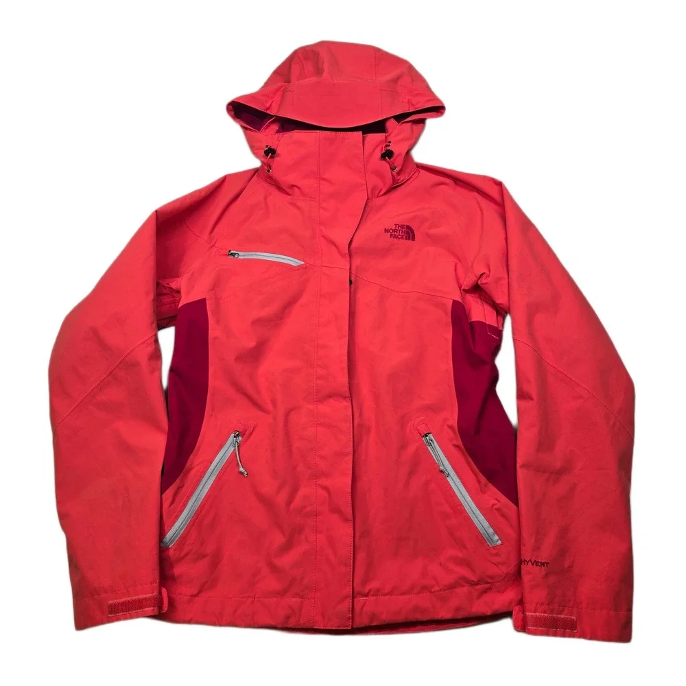 The North Face Hyvent Jacket‎ Womens Small Peach Orange Hood Rain Windbreaker